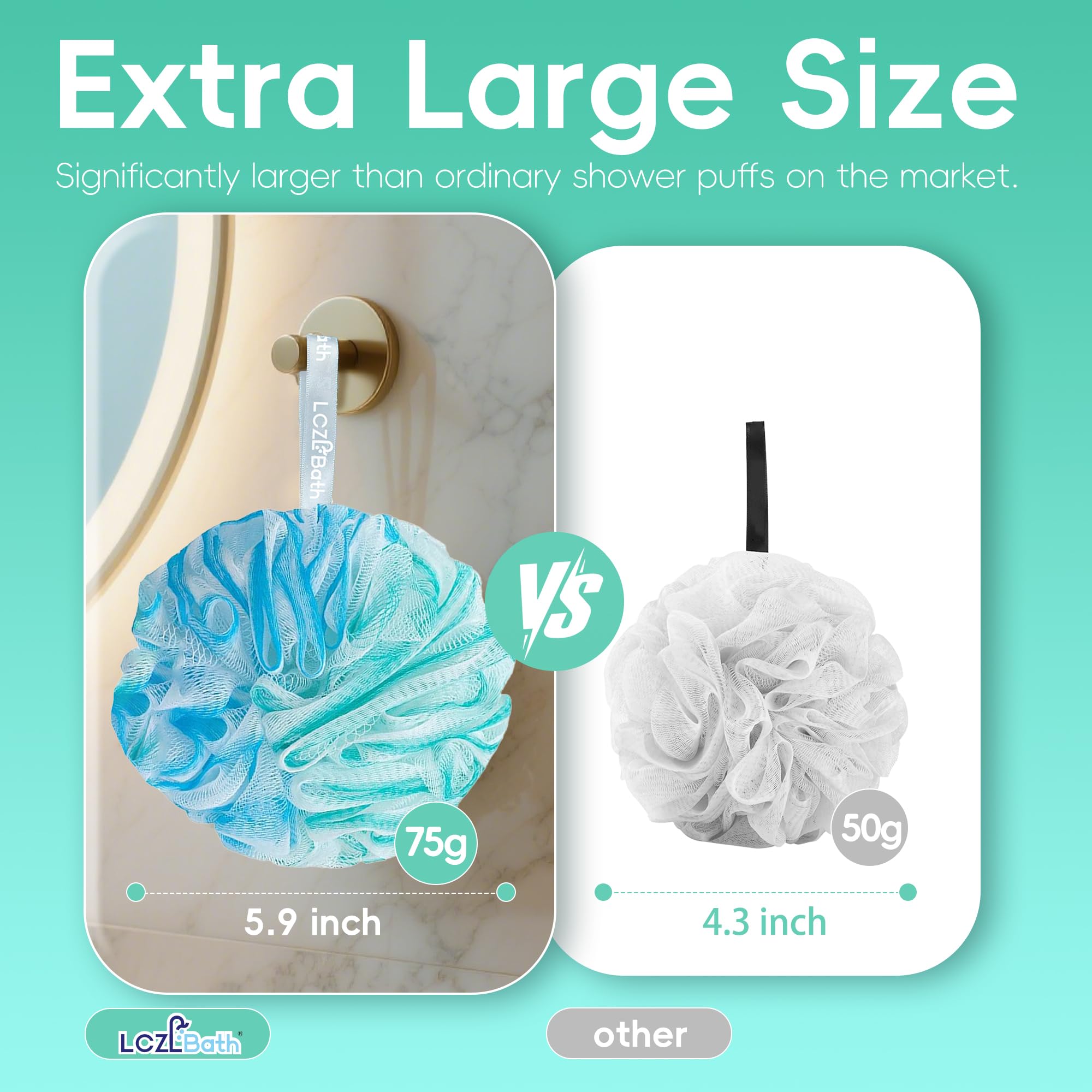 LCZLBath Loofah 4 Pack 75g Extra Large Loofa Set Soft Bath Sponge Thick Body Wash Puffs for Shower