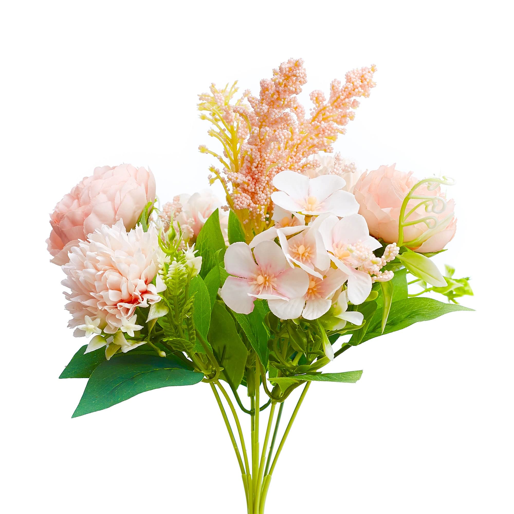 The Baked Studio – Artificial Flower Bouquet (Philippine Roses, Peonies, Dandelion Flower Balls and Foliage) – Realistic Fake Plant for Cake Decoration, Home Décor, Weddings and Crafts (Coral Pink)