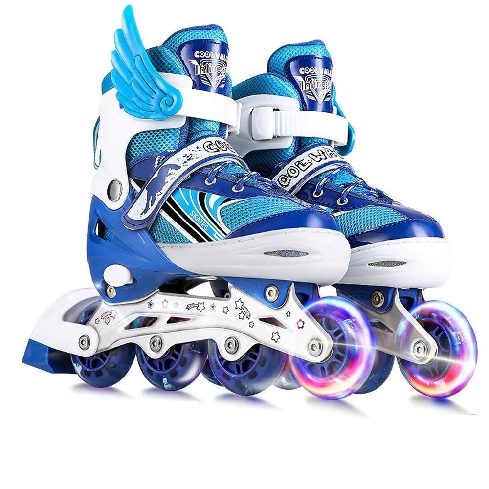 Roller Blades Skates Adjustable in-Line Skates Professional Skates for Children with Protection Included 4 Wheels Skates (Color : Blue, Size : L(37-41))