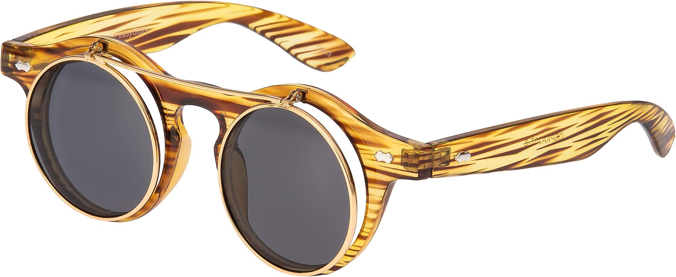 Ultra Flip Up Round Steampunk Glasses Classic Goggles Retro Mens Ladies UV400