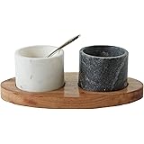 Creative Co-Op 2 Marble Bowls on Mango Wood Base with Salt Spoon
