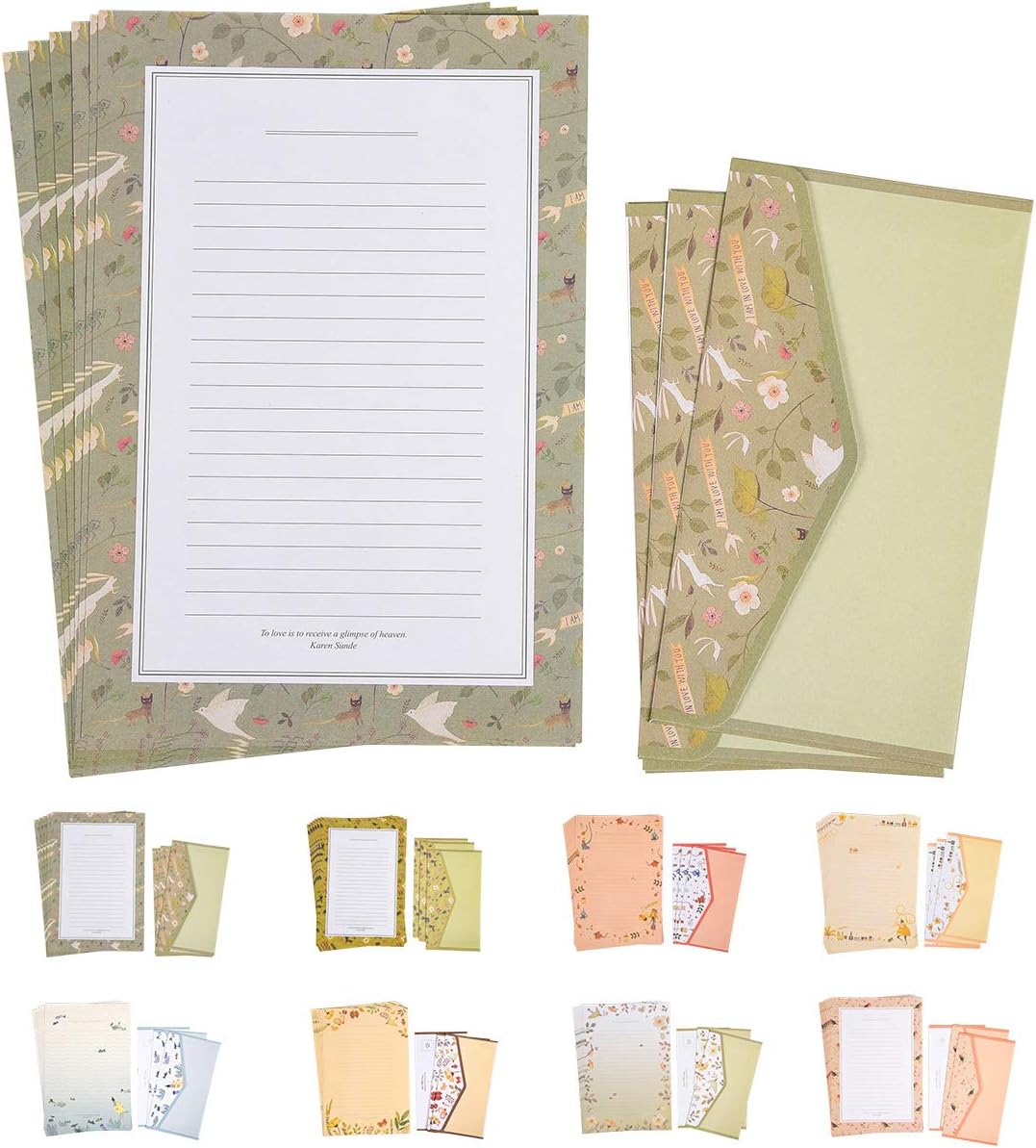 Stationery Paper And Envelopes Set -Lovely Cute Kawaii Spring Writing Stationery Paper Envelopes-48 Pack Stationery Paper and 24 Pack Envelopes (Flower A)