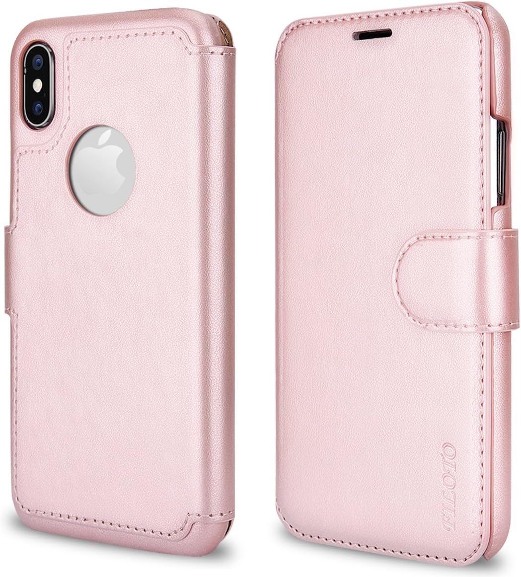 Filoto iPhone Xs Wallet Case, iPhone X Case, Premium PU Leather Wallet Case with Card Holder/Magnetic Closure Flip Cover for Apple iPhone X/Xs iPhone 10 (Rose Gold)