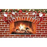 Zliisang 5.9x3.6ft Christmas Fireplace Backdrop for Photography Red Brick Wall Fireplace Christmas Sock Gift Background for Xmas Family Party Supplies Photo Props