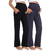 Foucome Women's Maternity Pants Casual Loose Wide Leg Cozy Pant Pregnancy Palazzo Lounge Trousers with Pockets