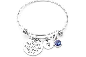 LIUANAN Stainless Steel Inspirational Encouragement Bracelet She Believed She Could So She Did Expandable Bangle Birthstone Charm Cuff Bracelet