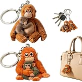 FOWSRHRG 2 Pcs Protect Punch The Monkey Keychain, Punch Keychain Monkey Cute Hugging Design, Acrylic Monkey Keychain Emotional Support Bag Keychain for Backpack Purse Car Keys Gift