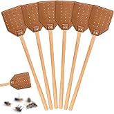 Sotiff 6 Pack PU Leather Fly Swatters with Wood Handle,Brown | PU Leather, Wood Handle, 19.7 Inch, Washable, Heavy Duty, Long Handle, Indoor Outdoor, for Flies Mosquitoes Bees