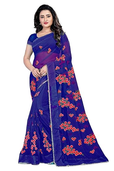 Banarasi net with Blouse Piece (1199_Saree_Blue_Free Size)