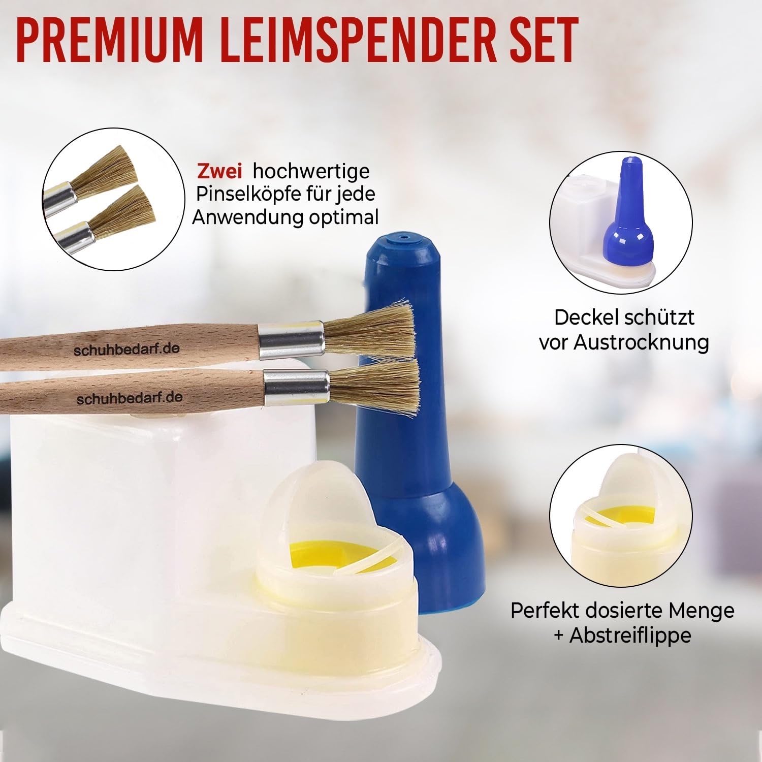 Klebstoff Sparbehälter mit 2xPinsel – luftdichter Leimspender für Schuhkleber, Holzleim, Kontaktkleber & Bastelkleber – robuster Leimbehälter für Werkstatt, Handwerk, Modellbau & Reparatur (0,4 Liter) 3