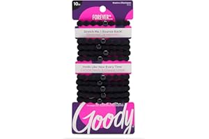 Goody Ouchless Forever Hair Elastics, 10 Ct, Black, Damage-Free Bands, 3X Stronger Elastic Ties, Retainable Shape, 16 Strand Inner Core, Styling Accessories for Women & Men, All Hair Types