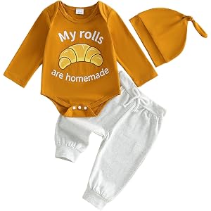 Bonangber Newborn Baby Boy Halloween Outfit Thanksgiving Outfit Long Sleeve Romper Pants Hat Set Cute Fall Winter Clothes