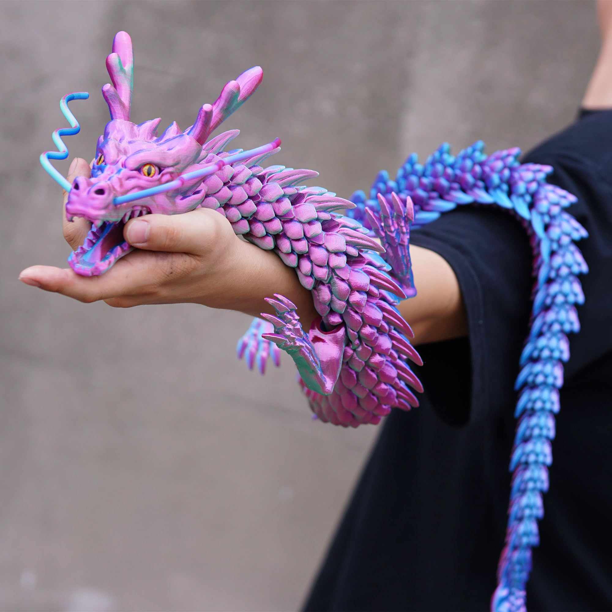 Photo 1 of Super Huge Large Dragon 3D Printed Dragon with movable mouth and eyes,Flexible Realistic Articulated Animal Fidget Toys,Mystery Figurines Gifts,Executive Desk Décor Collectible (47.4inch/colorfulA)