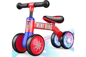Aetyni Baby Balance Bike 1 2 Year Old: Spider Baby Bike for 10-24 Month with Light & 4 Wheels Babies Boy Gifts Toddler First Riding on Toys First Christmas Birthday Gift for 1+ Year Old Boy & Girl