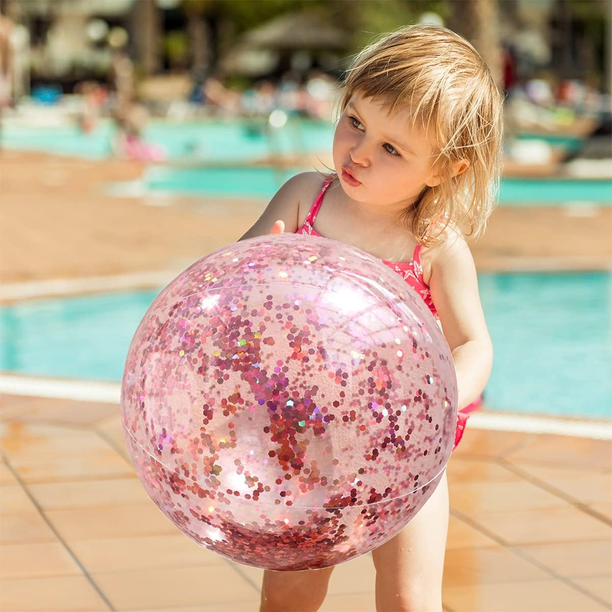 Sequin Beach Ball Jumbo Pool Toys Balls Giant Glitter Inflatable Clear Beach Ball Swimming Pool Water Beach Toys Outdoor Summer Party Favors for Kids Adults: Sports & Outdoors