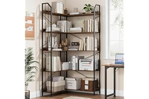 IDEALHOUSE 72" Corner Bookshelf, l Shaped 5 Tier Corner Bookcase for Small Spaces, Beaded Style Display Shelf, Heavy Duty Sto