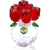 Arikyrist Crystal Red Rose Bouquet Gifts Handmade Glass Rose Figurines for Wife Girlfriend Mom on Valentine's Day Anniversary Mother's Day Birthday Elegant Decor for Home Table