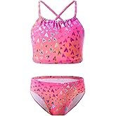 TENVDA Girls Swimsuit 2-Piece Halter Tankini Set Beach Sport Bathing Suit UPF 50+ Swimwear