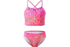 TENVDA Girls Swimsuit 2-Piece Halter Tankini Set Beach Sport Bathing Suit UPF 50+ Swimwear for 3-12 Years Old Kids