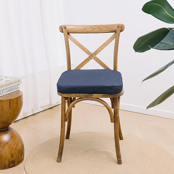 C-HOPETREE INDOOR OUTDOOR DINING CHAIR CUSHIONS WITH TIES, SEAT PADS FOR KITCHEN WITH WASHABLE COVER AND NON-SLIP BOTTOM, HIGH-RESILIENT FOAM, WATERPROOF, 17″ X 16″ X 2″, NAVY BLUE, SET OF 8