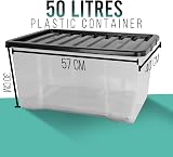 Klass Home 3 x 50 Litre Storage Boxes with Lids Clear Nestable Set of 3 view 3