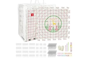 LAMXD Blocking Mats for Knitting - Extra Thick Blocking Boards with Grids with 24pcs Knitting Blockers, 200 T-pins, 20 Stitch Marker 3 Plastic Needles and Tape Measure - Pack of 9