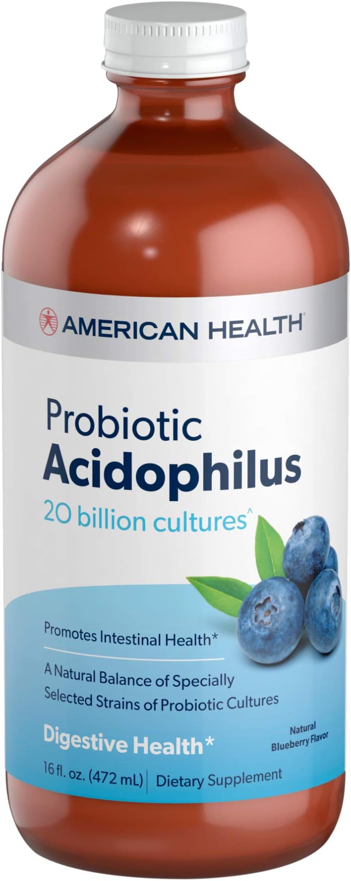 American Health Probiotic Acidophilus, Natural Blueberry Flavor - Promotes Intestinal Health, Encourages Nutrient Absorption & Immune Health - Gluten-Free, Vegetarian - 16 Fl Oz, 15 Total Servings