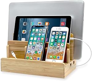 Originalidad Eco Bamboo Multi-Device Charging Station Dock, Desk Docking Station Organizer for Laptops, Tablets, and Phones