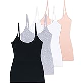 Comfneat Women's 4-Pack Slim-Fit Camisoles Cotton Adjustable Spaghetti Strap Top Underwear