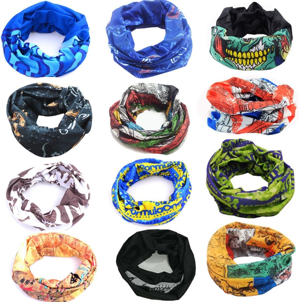 High Elastic Magic Headband Bandanas, [12 pack ] Outdoor Seamless Multi-purpose Magic scarf Elastic Headband Gaiter Balaclava for riding, motorcycling, hiking, fishing and other outdoor activities