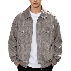 Lmdudan Men's Vintage Wash Trucker Jacket Lapel Collar Fashion Outerwear | Trendy Washed Texture Jacket with Zip Side Pockets