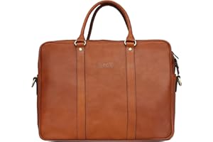 Banuce Full Grain Italian Vegetable Tanned Leather Briefcase for Men 14 Inch Business Work Bag Attache Case