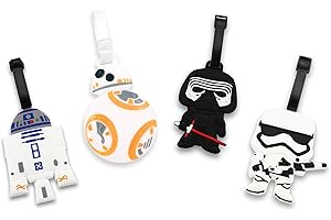 FINEX 4 Pcs Set Star Wars Kylo Ren BB8 Stormtrooper R2D2 Silicone Travel Luggage Baggage Identification Labels ID Tag for Bag Suitcase Plane Cruise Ships with Belt Strap