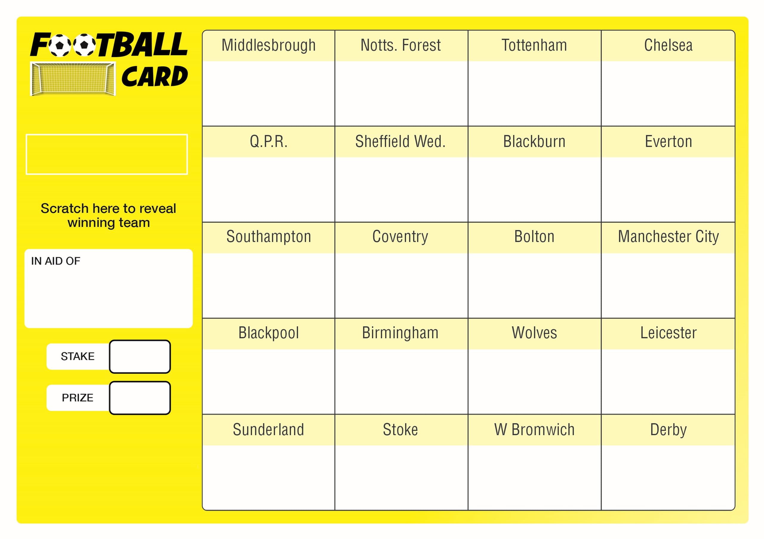 Thomas & Anca Club Supplies Ltd Football Fundraising Cards 20 Teams Pack of 10 CARDS