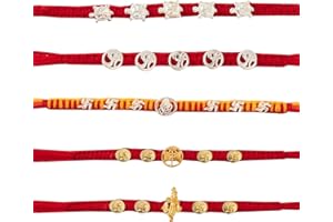 EXIMIOUS INDIA Rakhi For Brother - Set of 5 With Card Oxidised Silver and Gold Finish Spiritual Design For Raksha Bandhan Designer Rakhi Thread for Bhaiya
