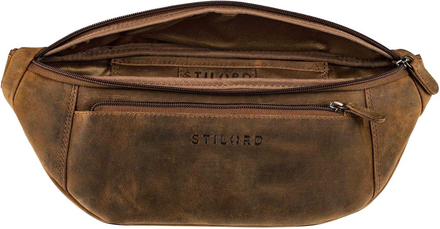 STILORD 'Bryce' Vintage Fanny Pack Leather Belt Bag Large Vintage Bum Bag for Men Women Hip Bag Belt Bag Pouch for Jogging Festival Travel Colour:Middle Brown - Image 5