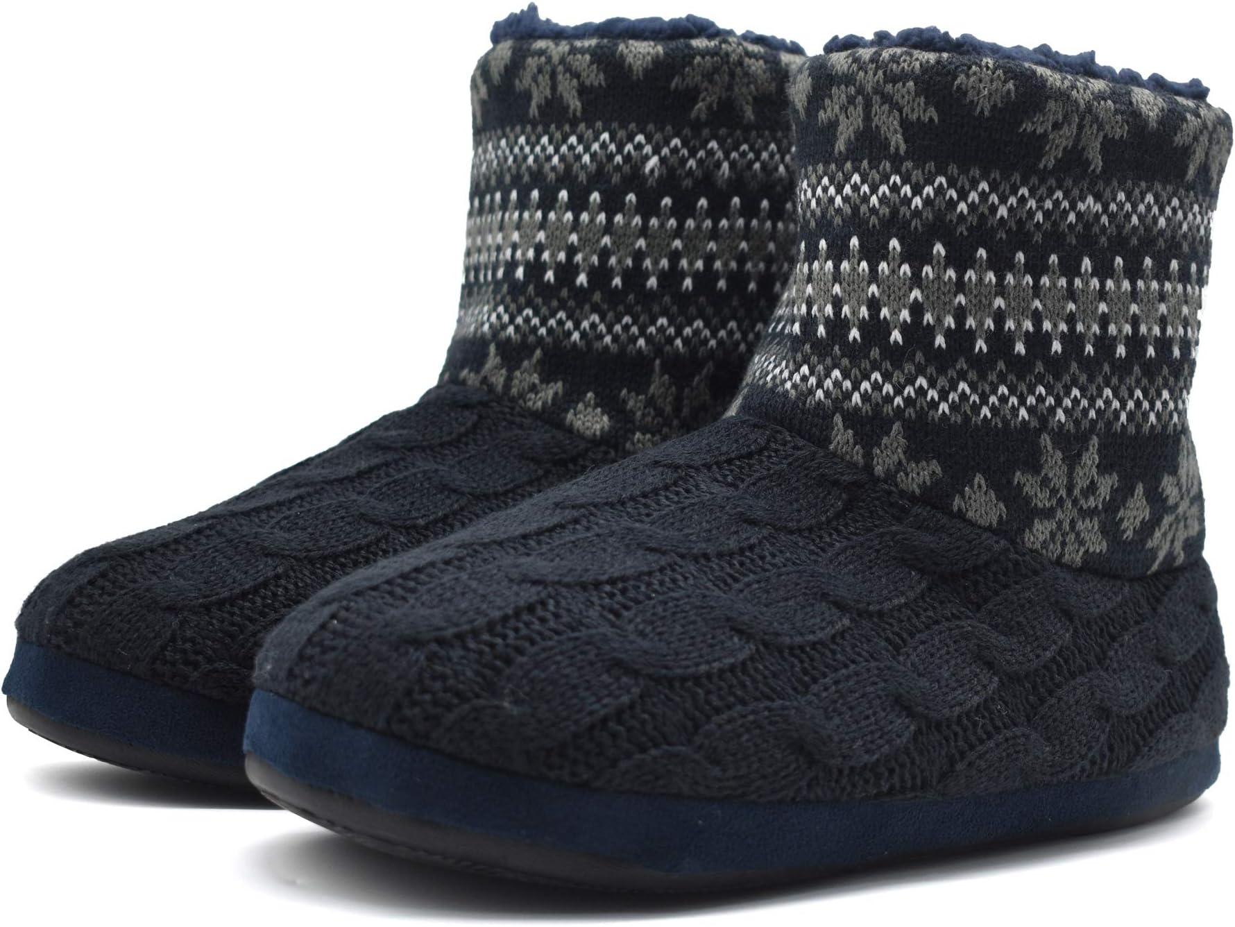GPOS Knit Rock Wool Warm Men Indoor Pull on Cozy Memory Foam Slipper Boots Soft Rubber Sole