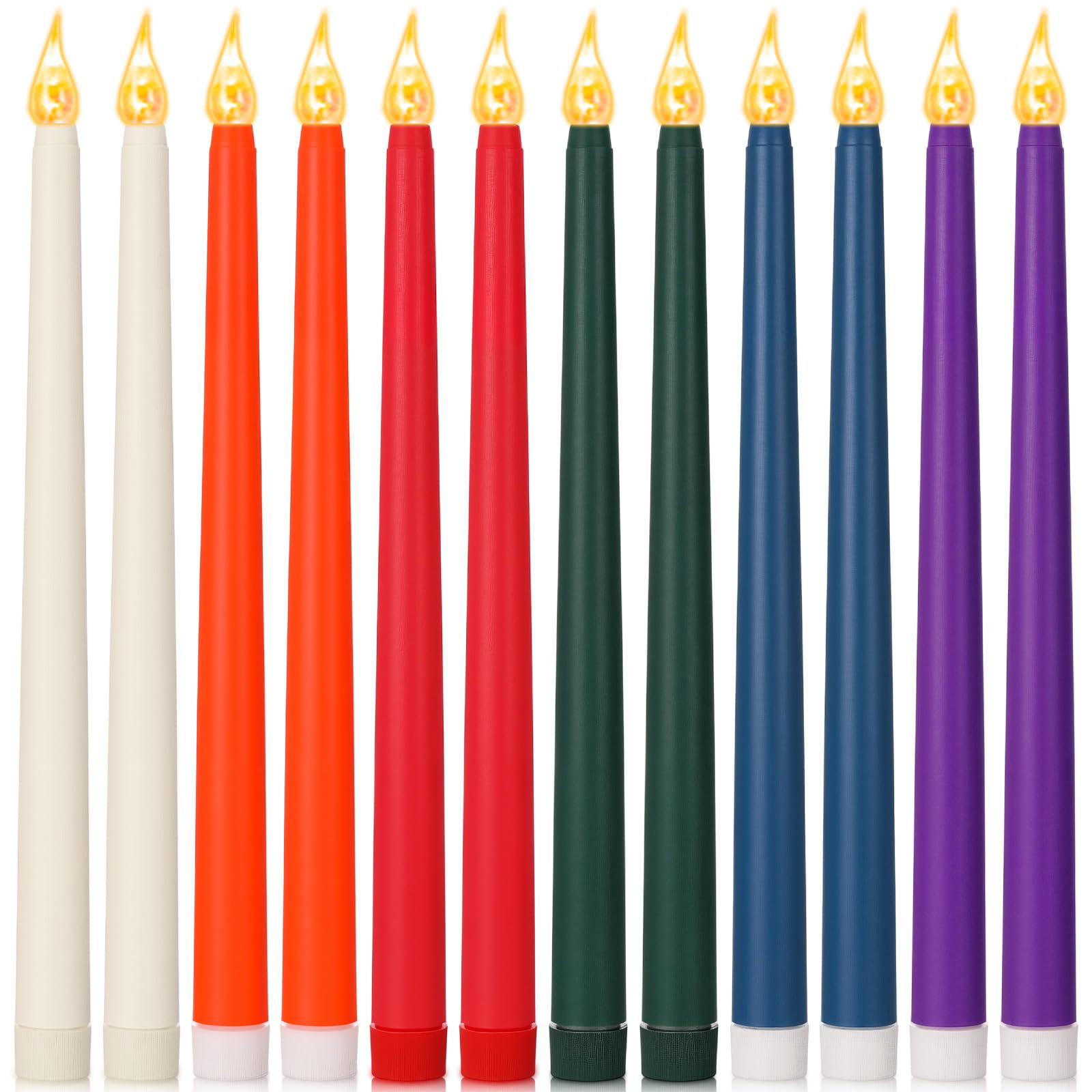 Photo 1 of CHENGU 12 Pcs LED Taper Candles Flameless Battery Dripless Dinner Candles for Thanksgiving Day, Weddings, Church, Hanukkah, Christmas, Autumn, New Year Celebration(Multicolor,Taper)