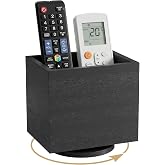 VACONICO 360&deg; Rotating Remote Control Holder, Wooden TV Remote Holder for Table, Desk Organizer Caddy Media Storage Box for Living Room,Nightstand,Couch (Black)