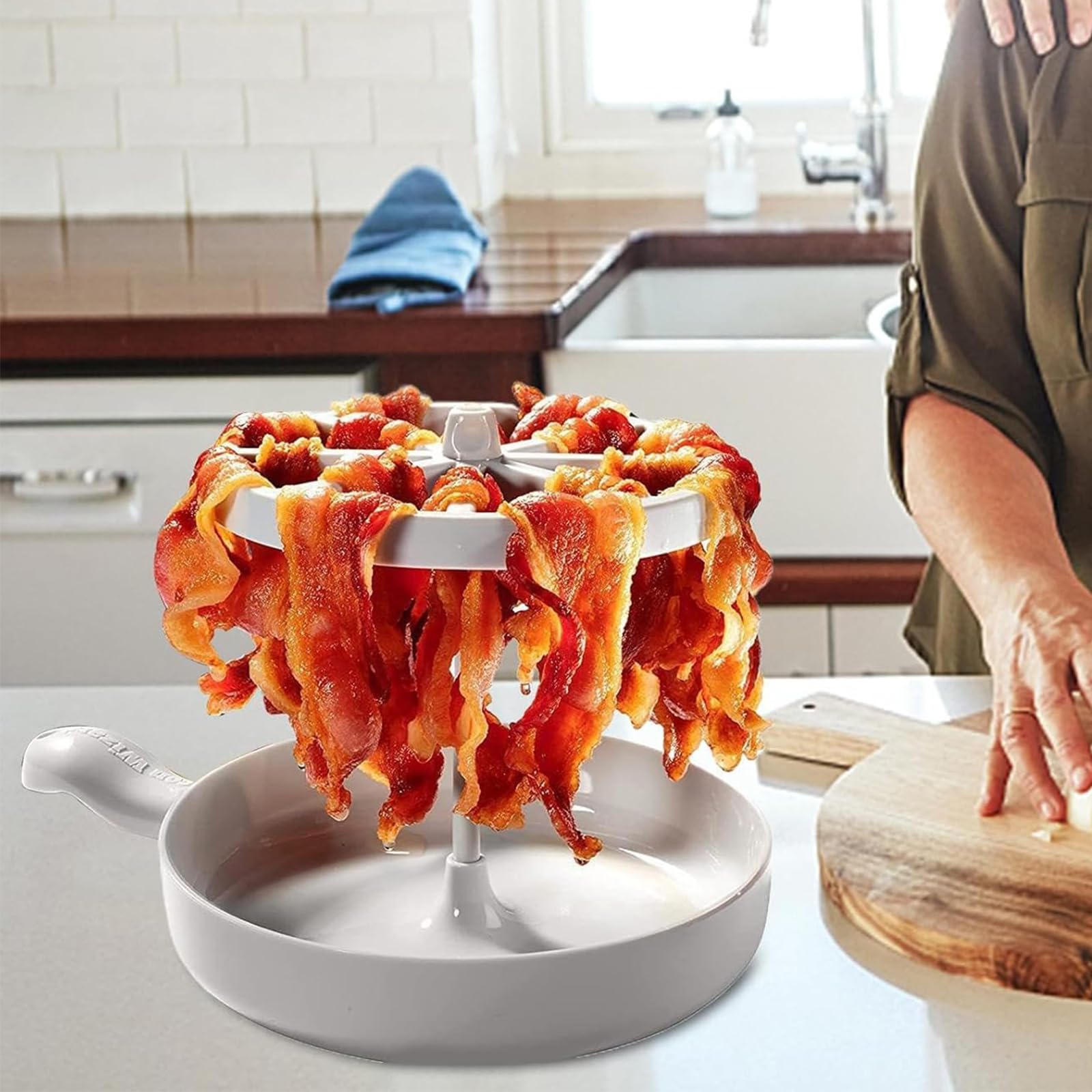 SHENGYIG Mikrowelle Speckkocher, Vertikal Mikrowelle-Speckschale, Abnehmbar Speck-Mikrowellenschale, mit Griff Mikrowellen Speckgitter, für Grillen von Speck, Erhitzen von Gemüse 2