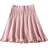 SANGTREE Women's Cute Stretchy Knit Short Pleated Solid Sweater Skirt