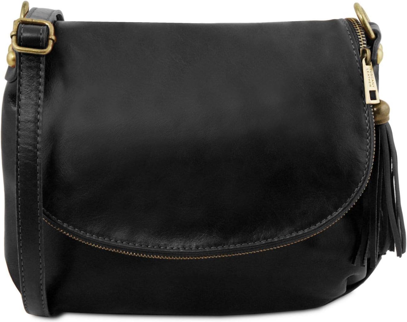 TLBag Soft leather shoulder bag with tassel detail Black