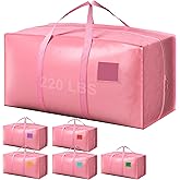 RMOHRO 6 Pack Extra Heavy Duty Large Moving Bags with Reinforced Zipper & Wide Handles, Waterproof Storage Bins for Clothes, College Dorm, Travel, and Home Organization, Pink