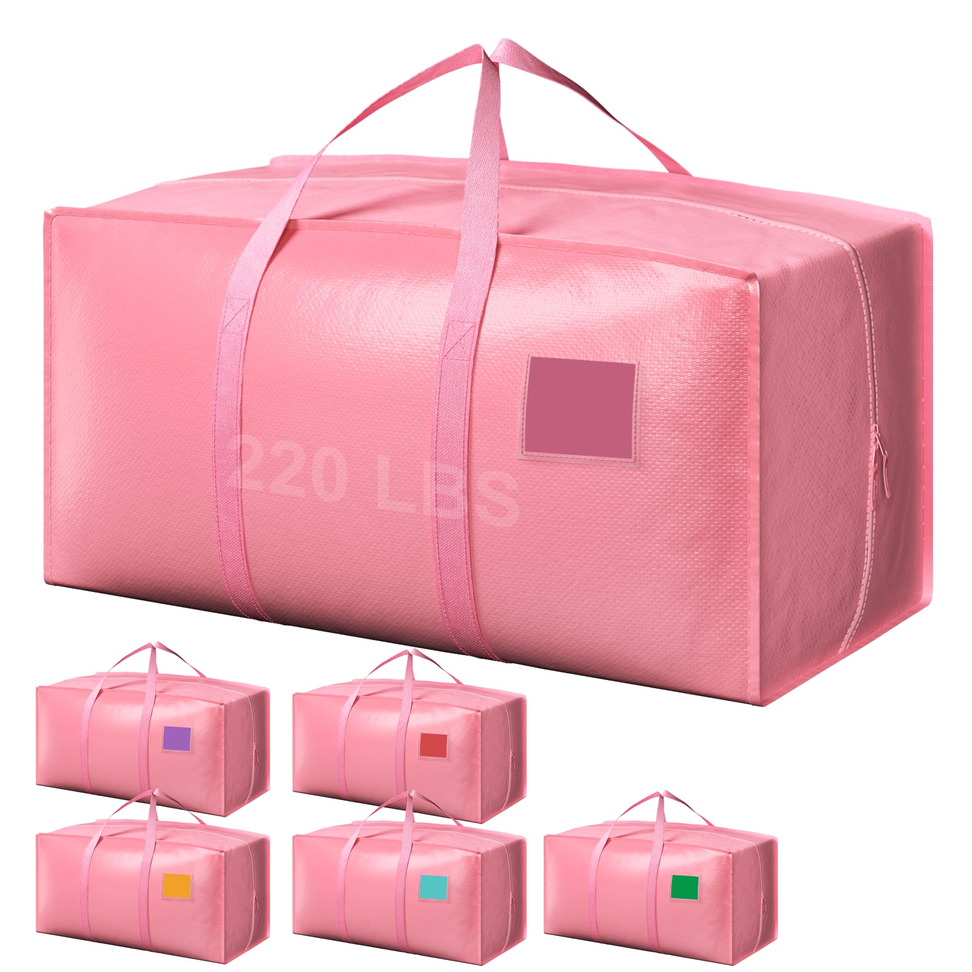 RMOHRO 6 Pack Extra Heavy Duty Large Moving Bags with Reinforced Zipper & Wide Handles, Waterproof Storage Bins for Clothes, College Dorm, Travel, and Home Organization, Pink Image