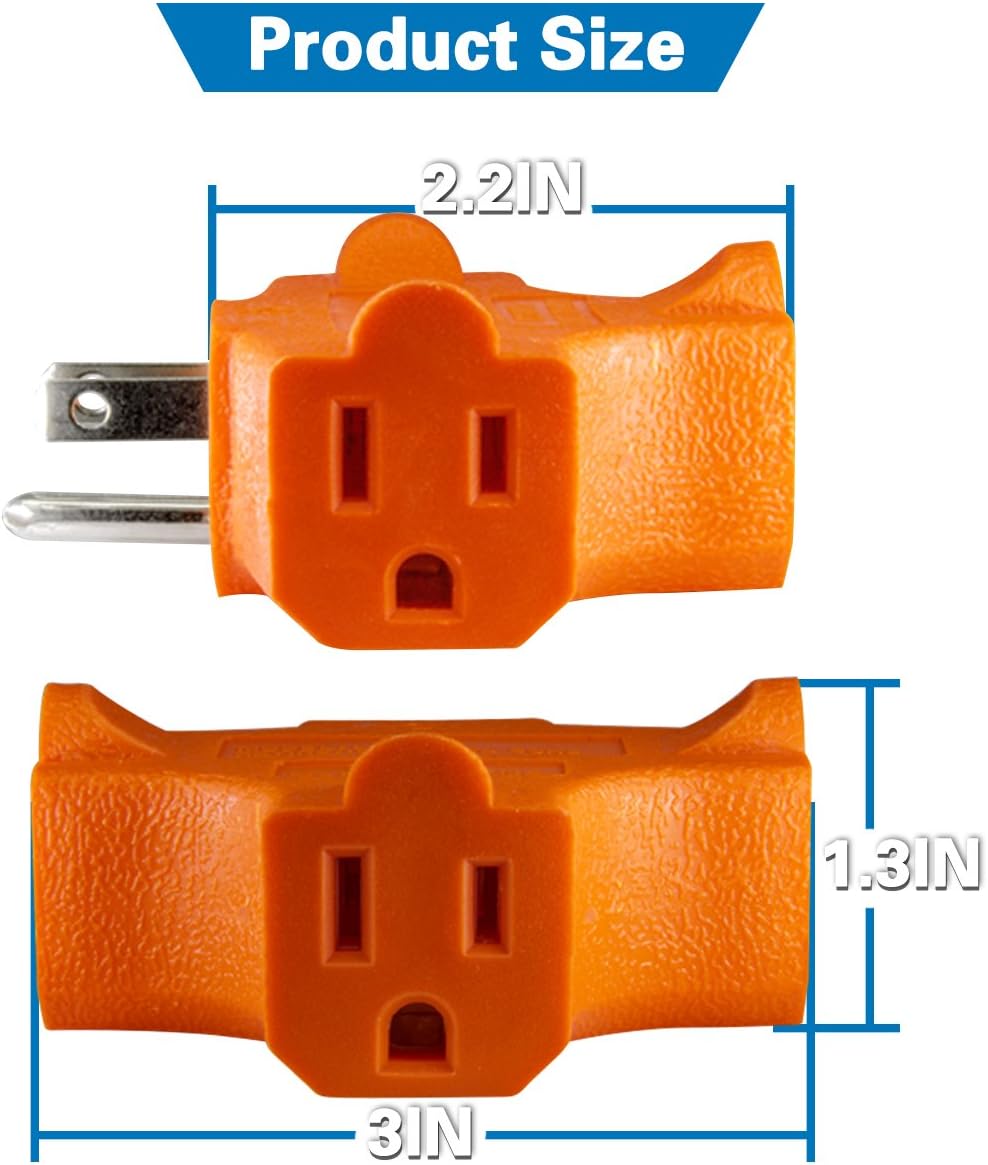 3-Outlet Grounding Adapter, Kasonic [UL Listed] Plug Extender; Heavy-Duty Grounded Power Tap - 3 Pack - - 