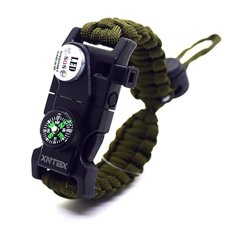 Paracord 550 Armband-Set verstellbar Survival Armband – (SOS LED-Licht, Kompass, Fire Starter, Trillerpfeife, Schaber, Messer