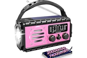 QAUYYW 74000mWh Emergency Radio with NOAA Weather, Portable Hand Crank SW/AM/FM Survival Radio with Fast Charge Rechargeable Solar Battery, Flashlight, Reading Lamp,SOS Sirenor Home Outdoor(Pink)