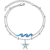 YFN Wave Anklet 925 Sterling Silver Ocean Wave Layered Ankle Bracelet Wave Beach Jewelry for Women Gifts