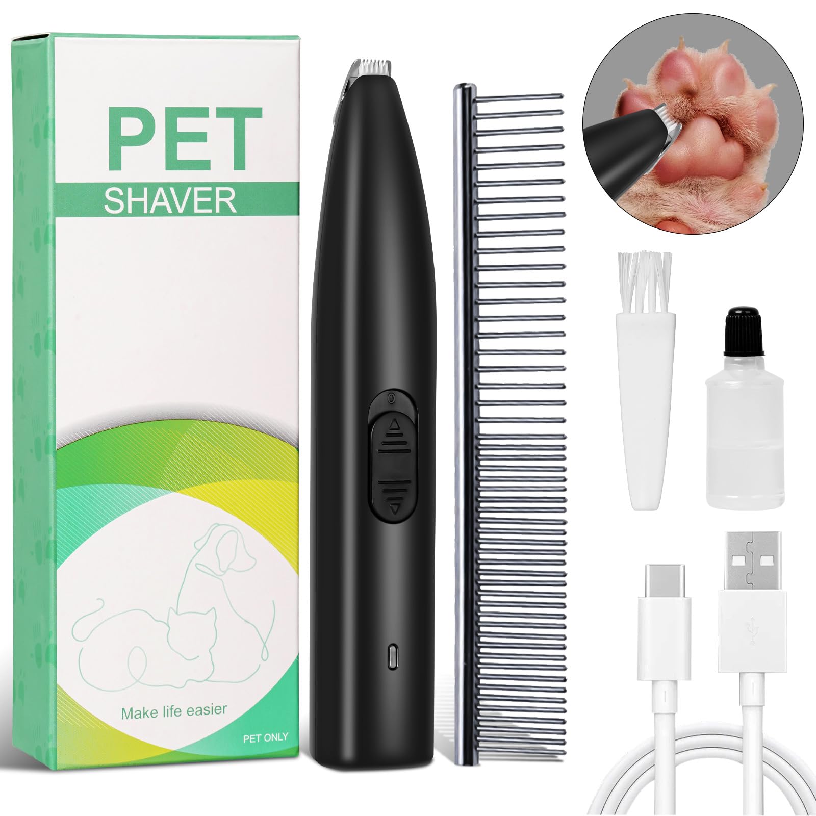 Dog Paw Trimmer,Dog Clippers, USB Rechargeable Pet Hair Trimmer Cordless Clippers for Small Dogs Cats Pet Electric Clipper for Hair Around Face, Eyes, Ears, Paws, Rump (Black)