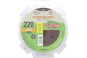 GATOR FINISHING PRODUCTS Gator 5" Random Orbit Hook & Loop Red Resin Aluminum Oxide Sanding Discs, 8-Hole, 220 Grit, 50 Pack